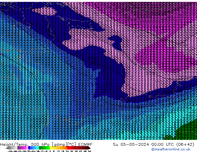 Z500/Yağmur (+YB)/Z850 ECMWF Paz 05.05.2024 00 UTC