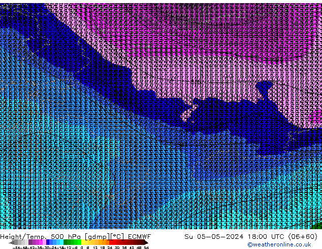 Z500/Yağmur (+YB)/Z850 ECMWF Paz 05.05.2024 18 UTC