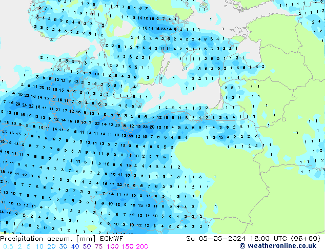 Precipitation accum. ECMWF dom 05.05.2024 18 UTC