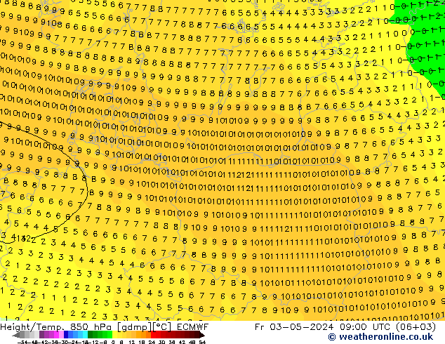 Height/Temp. 850 hPa ECMWF Pá 03.05.2024 09 UTC