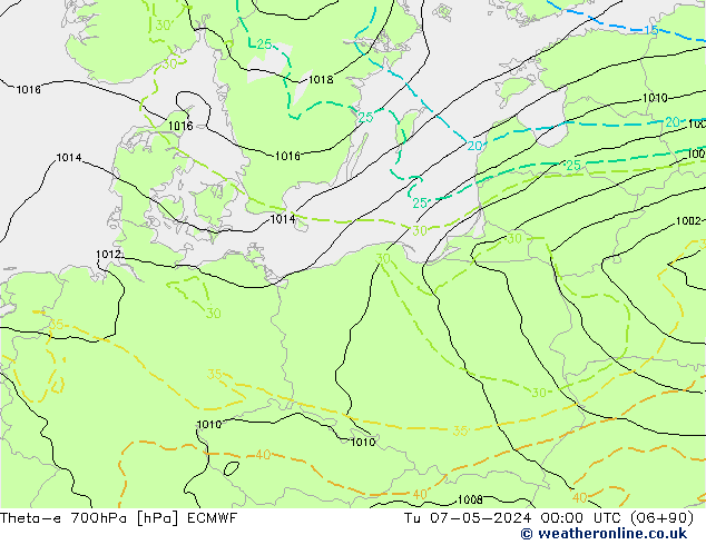 Theta-e 700hPa ECMWF Sa 07.05.2024 00 UTC