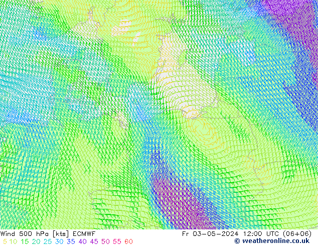 wiatr 500 hPa ECMWF pt. 03.05.2024 12 UTC