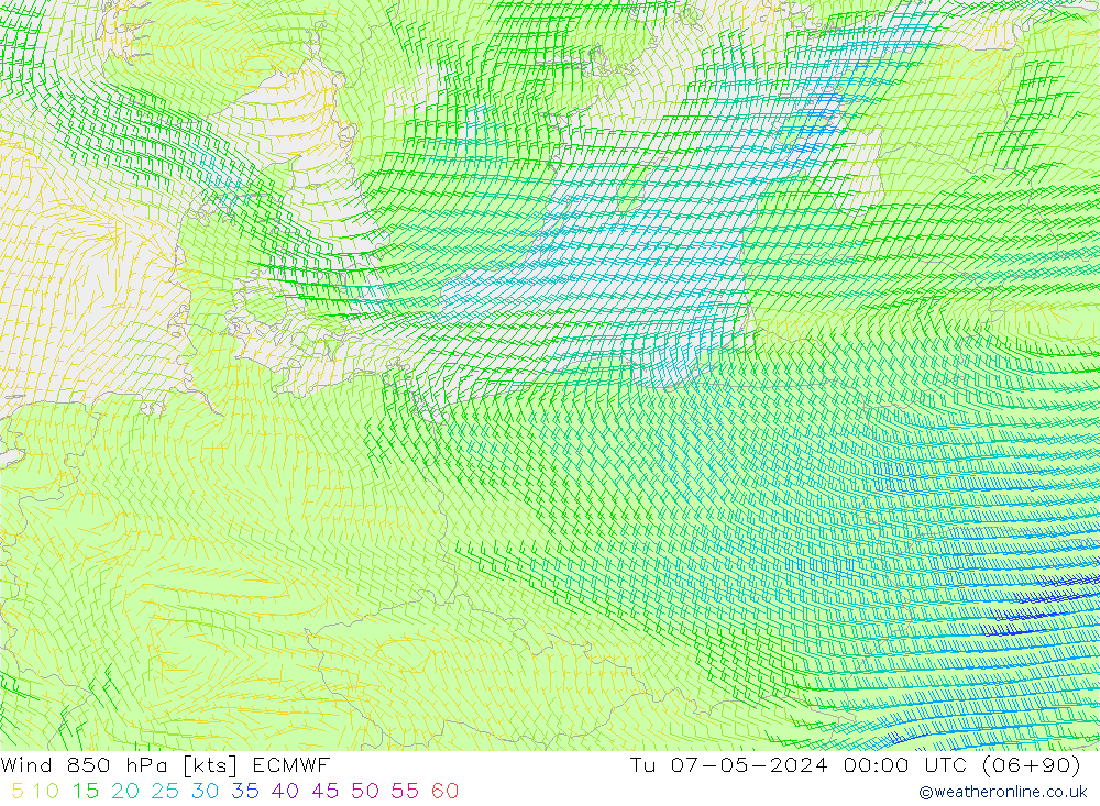 Rüzgar 850 hPa ECMWF Sa 07.05.2024 00 UTC