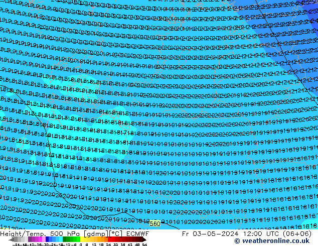 Height/Temp. 500 гПа ECMWF пт 03.05.2024 12 UTC