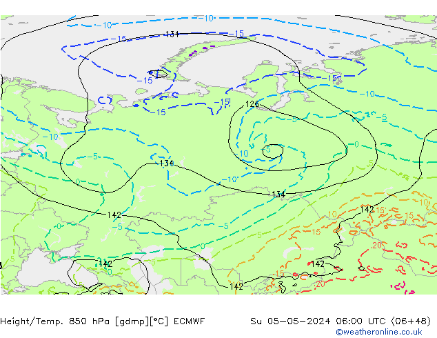 Z500/Rain (+SLP)/Z850 ECMWF Su 05.05.2024 06 UTC