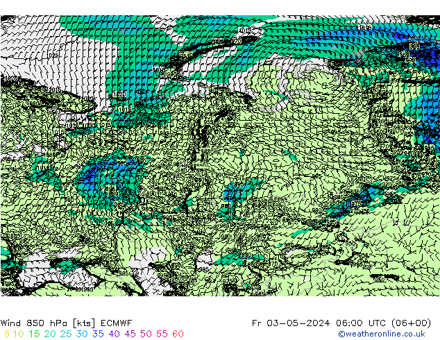 Viento 850 hPa ECMWF vie 03.05.2024 06 UTC