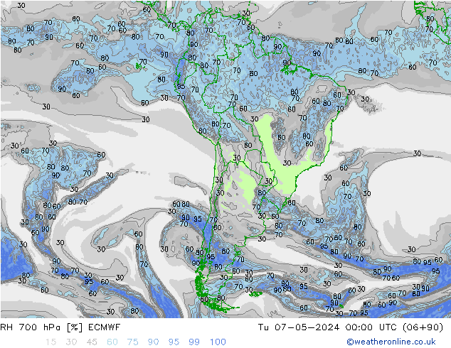 RH 700 hPa ECMWF Tu 07.05.2024 00 UTC