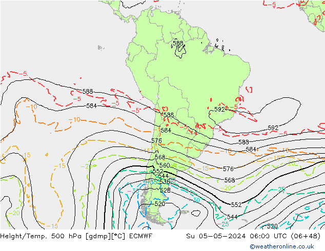 Z500/Yağmur (+YB)/Z850 ECMWF Paz 05.05.2024 06 UTC