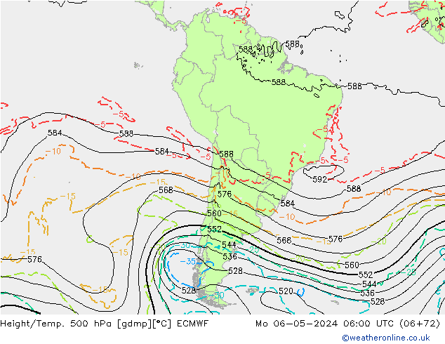 Z500/Rain (+SLP)/Z850 ECMWF Po 06.05.2024 06 UTC