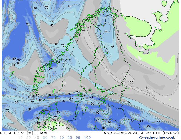 RH 300 hPa ECMWF Seg 06.05.2024 00 UTC