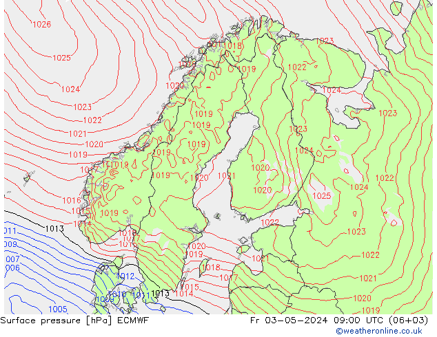 Surface pressure ECMWF Fr 03.05.2024 09 UTC