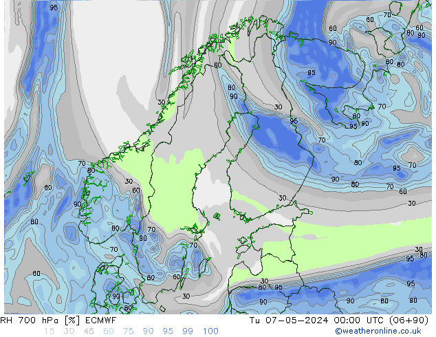 RH 700 hPa ECMWF Di 07.05.2024 00 UTC