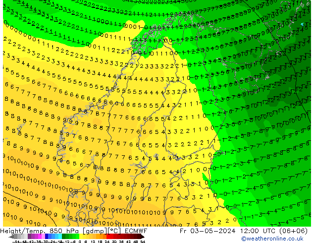 Z500/Rain (+SLP)/Z850 ECMWF Fr 03.05.2024 12 UTC