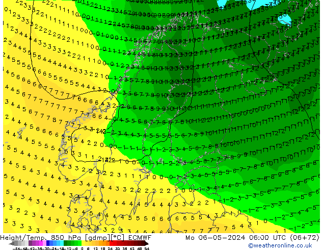 Z500/Rain (+SLP)/Z850 ECMWF Mo 06.05.2024 06 UTC