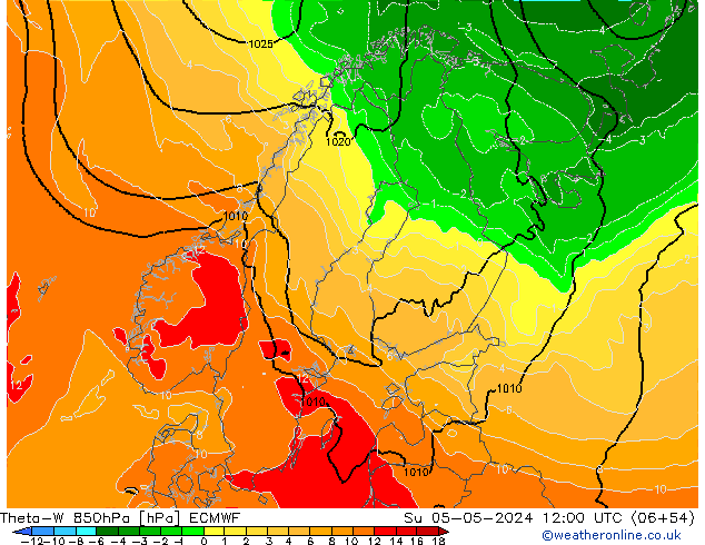 Theta-W 850hPa ECMWF Ne 05.05.2024 12 UTC