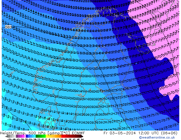 Z500/Rain (+SLP)/Z850 ECMWF Fr 03.05.2024 12 UTC