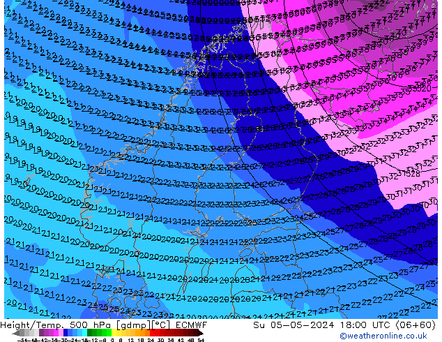 Z500/Rain (+SLP)/Z850 ECMWF Вс 05.05.2024 18 UTC