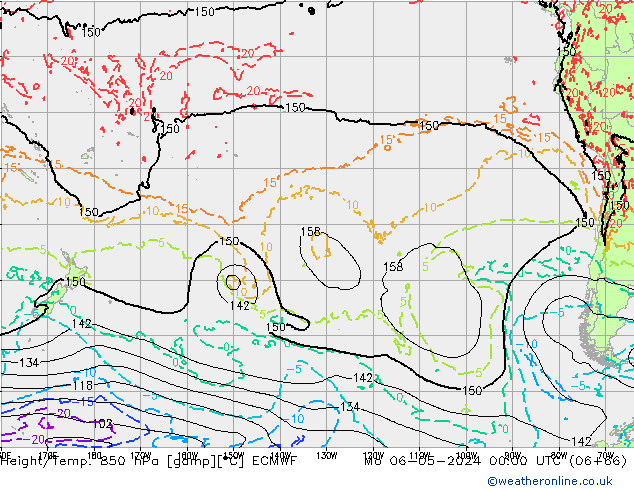 Z500/Yağmur (+YB)/Z850 ECMWF Pzt 06.05.2024 00 UTC