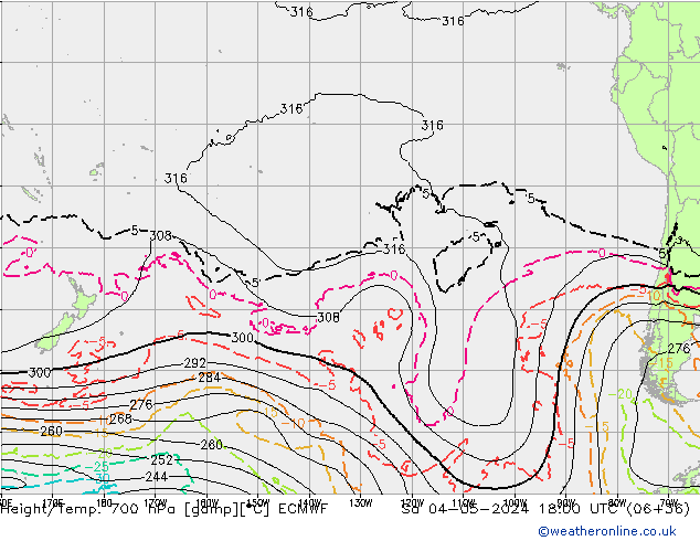 Height/Temp. 700 hPa ECMWF So 04.05.2024 18 UTC