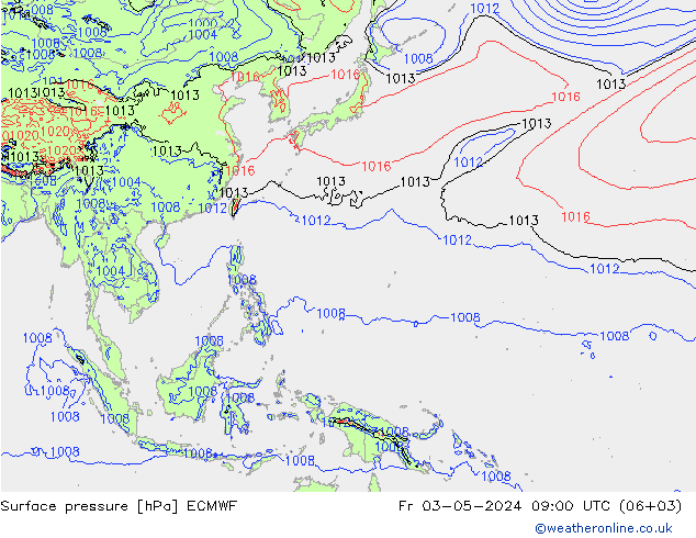 Atmosférický tlak ECMWF Pá 03.05.2024 09 UTC