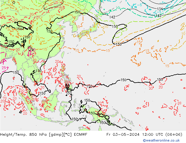Z500/Yağmur (+YB)/Z850 ECMWF Cu 03.05.2024 12 UTC