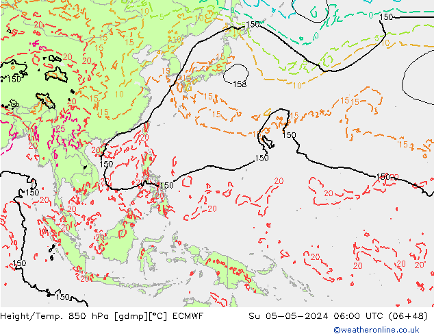 Z500/Rain (+SLP)/Z850 ECMWF Su 05.05.2024 06 UTC