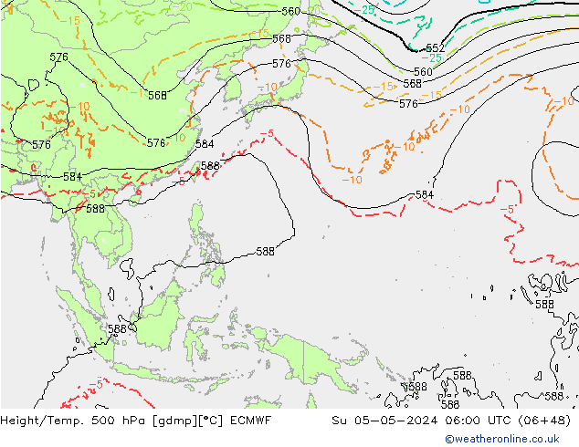 Z500/Rain (+SLP)/Z850 ECMWF Su 05.05.2024 06 UTC