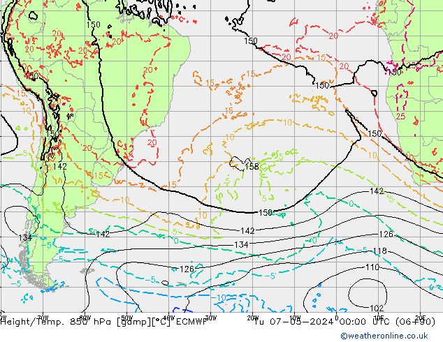 Yükseklik/Sıc. 850 hPa ECMWF Sa 07.05.2024 00 UTC