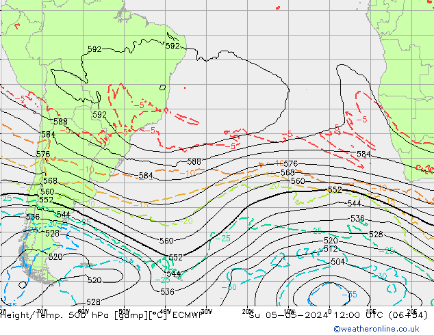 Z500/Rain (+SLP)/Z850 ECMWF nie. 05.05.2024 12 UTC