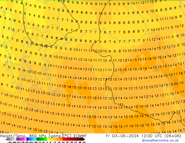 Z500/Yağmur (+YB)/Z850 ECMWF Cu 03.05.2024 12 UTC