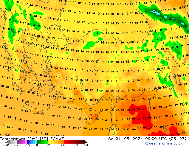 Sıcaklık Haritası (2m) ECMWF Cts 04.05.2024 09 UTC