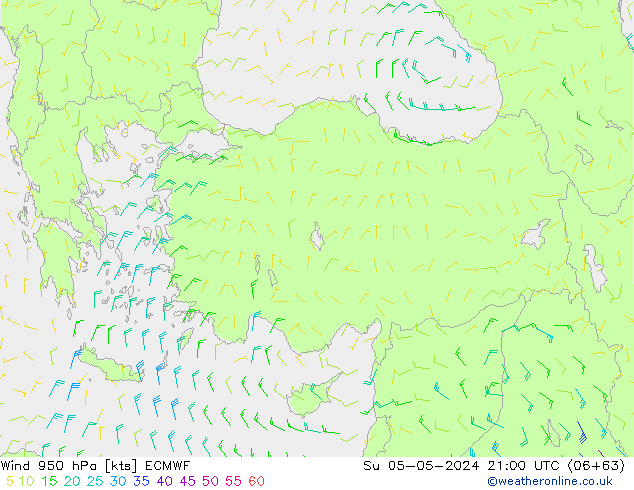 ветер 950 гПа ECMWF Вс 05.05.2024 21 UTC