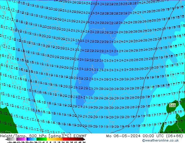 Z500/Rain (+SLP)/Z850 ECMWF Po 06.05.2024 00 UTC