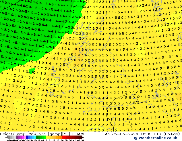 Z500/Rain (+SLP)/Z850 ECMWF Mo 06.05.2024 18 UTC