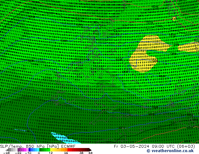 SLP/Temp. 850 hPa ECMWF vr 03.05.2024 09 UTC