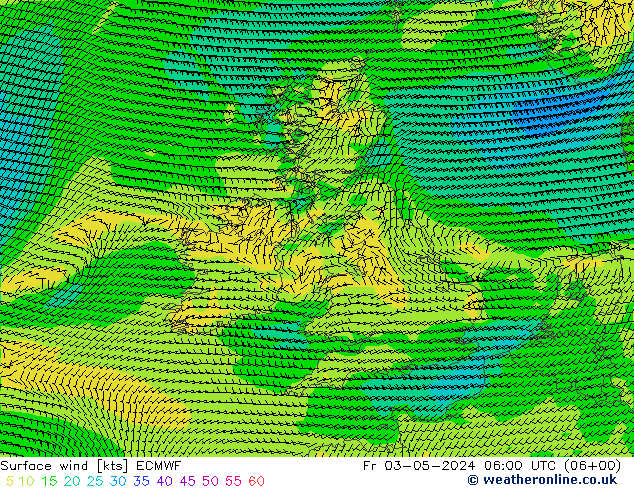 Surface wind ECMWF Pá 03.05.2024 06 UTC