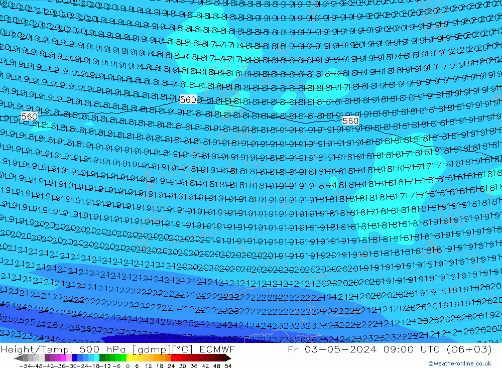 Height/Temp. 500 hPa ECMWF Sex 03.05.2024 09 UTC