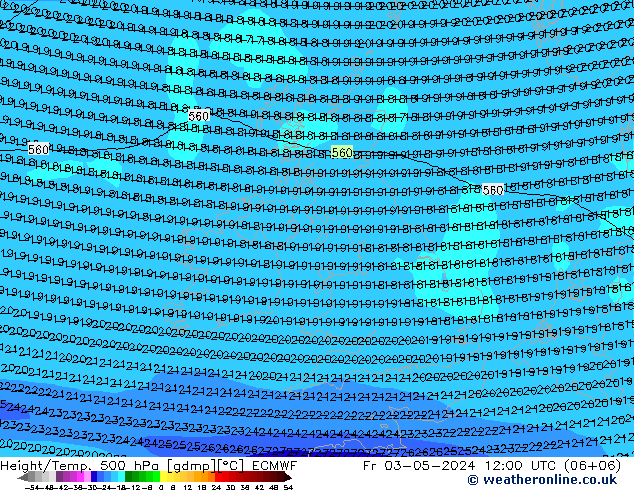 Height/Temp. 500 hPa ECMWF Fr 03.05.2024 12 UTC