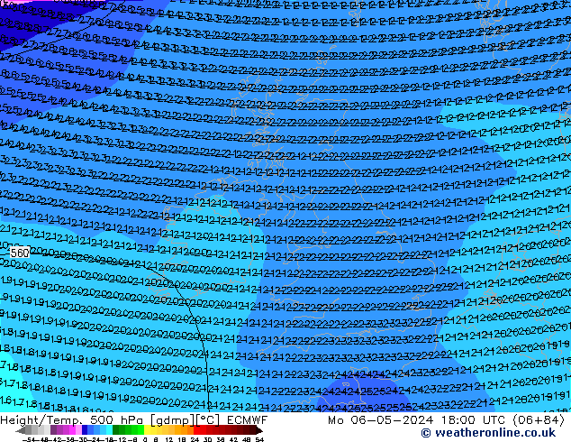 Z500/Rain (+SLP)/Z850 ECMWF Mo 06.05.2024 18 UTC