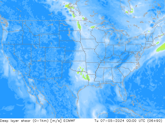 Deep layer shear (0-1km) ECMWF Di 07.05.2024 00 UTC