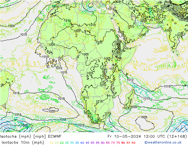 Eşrüzgar Hızları mph ECMWF Cu 10.05.2024 12 UTC