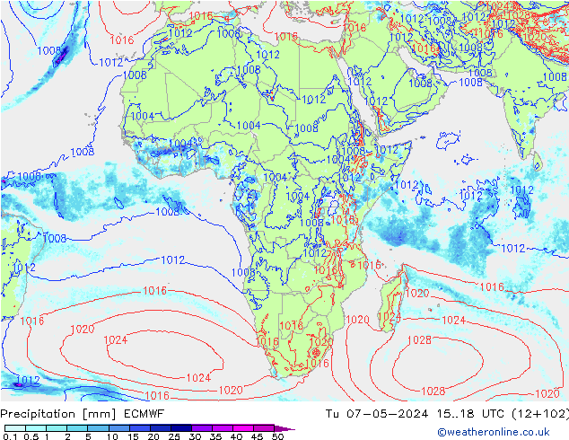 precipitação ECMWF Ter 07.05.2024 18 UTC
