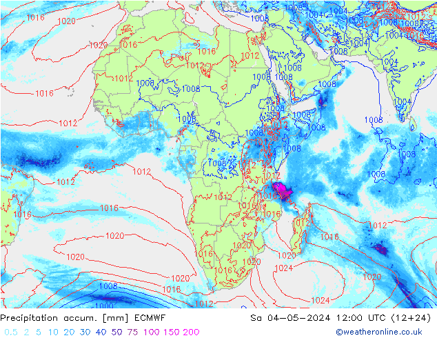Precipitation accum. ECMWF Sa 04.05.2024 12 UTC