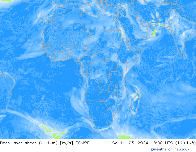 Deep layer shear (0-1km) ECMWF sáb 11.05.2024 18 UTC