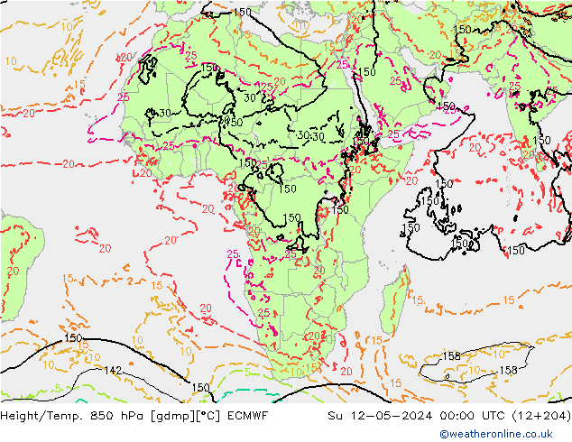 Geop./Temp. 850 hPa ECMWF dom 12.05.2024 00 UTC