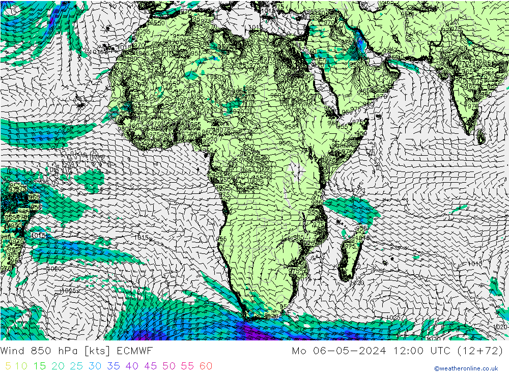 ветер 850 гПа ECMWF пн 06.05.2024 12 UTC
