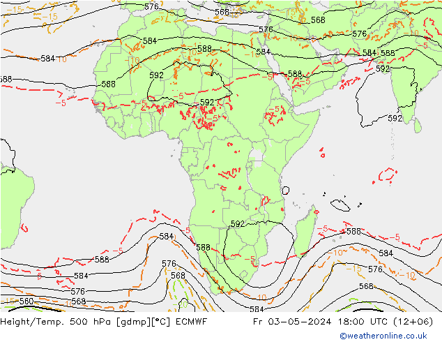 Height/Temp. 500 hPa ECMWF Sex 03.05.2024 18 UTC