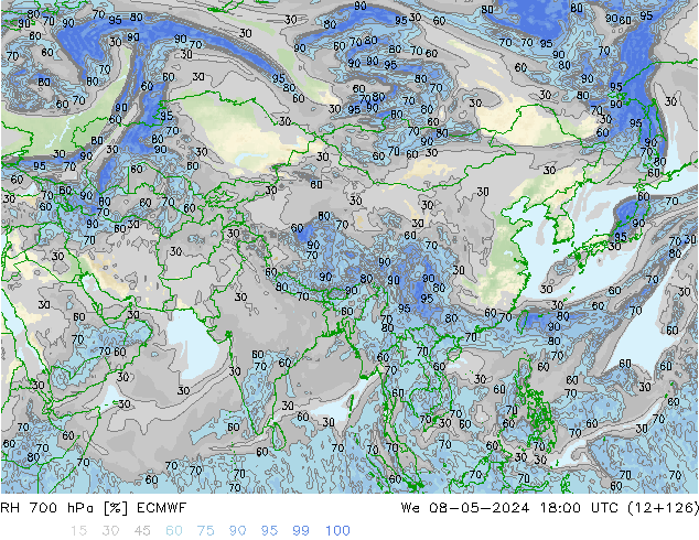 Humidité rel. 700 hPa ECMWF mer 08.05.2024 18 UTC