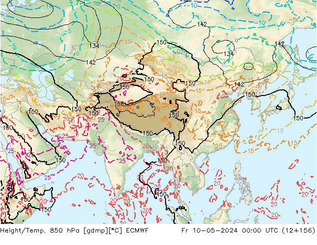 Hoogte/Temp. 850 hPa ECMWF vr 10.05.2024 00 UTC