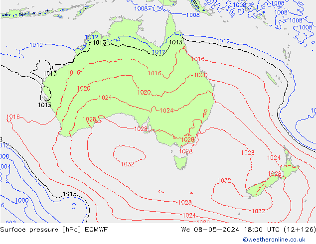 Luchtdruk (Grond) ECMWF wo 08.05.2024 18 UTC